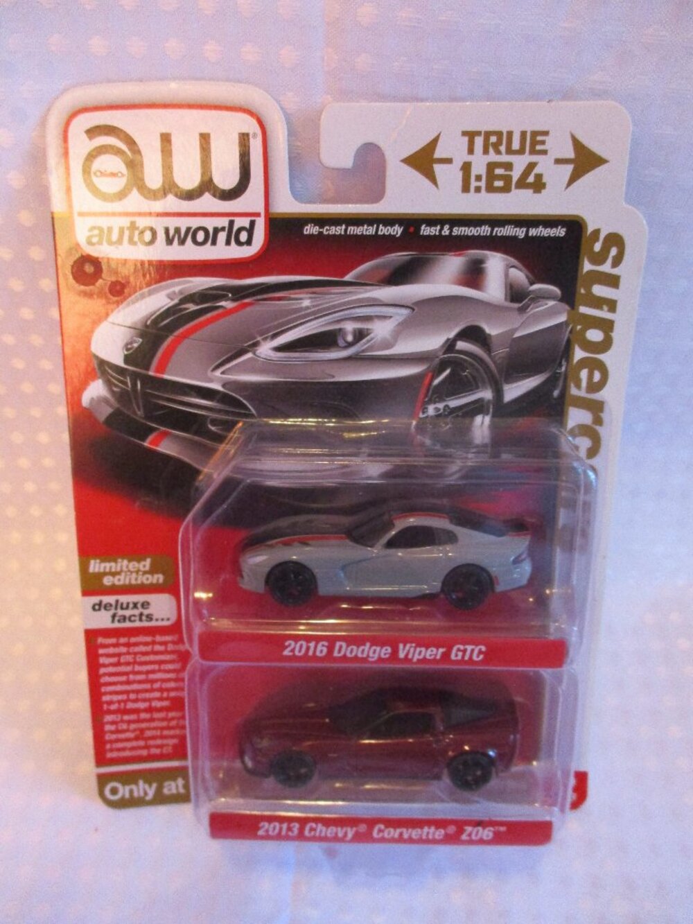 Auto World Ltd ED 2022 2-Pk Dodge VIPER GTC + Chevy CORVETTE Z06 Ex 1:64